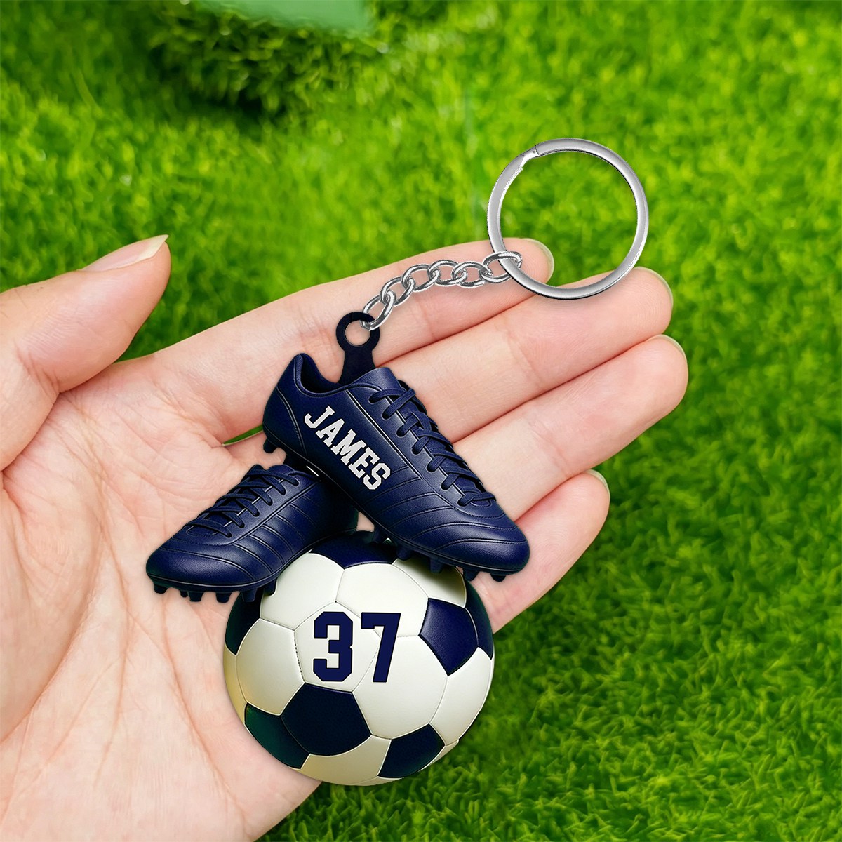 Personalized Soccer Keychain - Custom Name & Jersey Number Gift for Fans