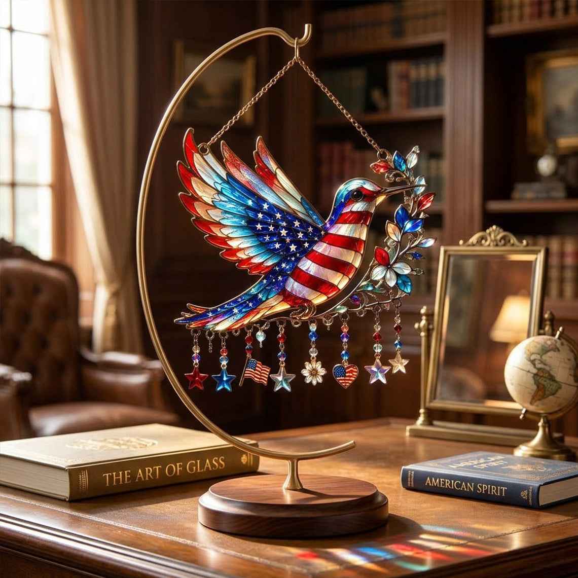 Charm Patriotic Hummingbird - Acrylic Window Hanging Suncatcher - 250th Anniversary Gift