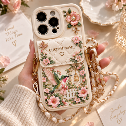 🌸 Personalized Garden Phone Case – Custom Name Floral Crossbody Case