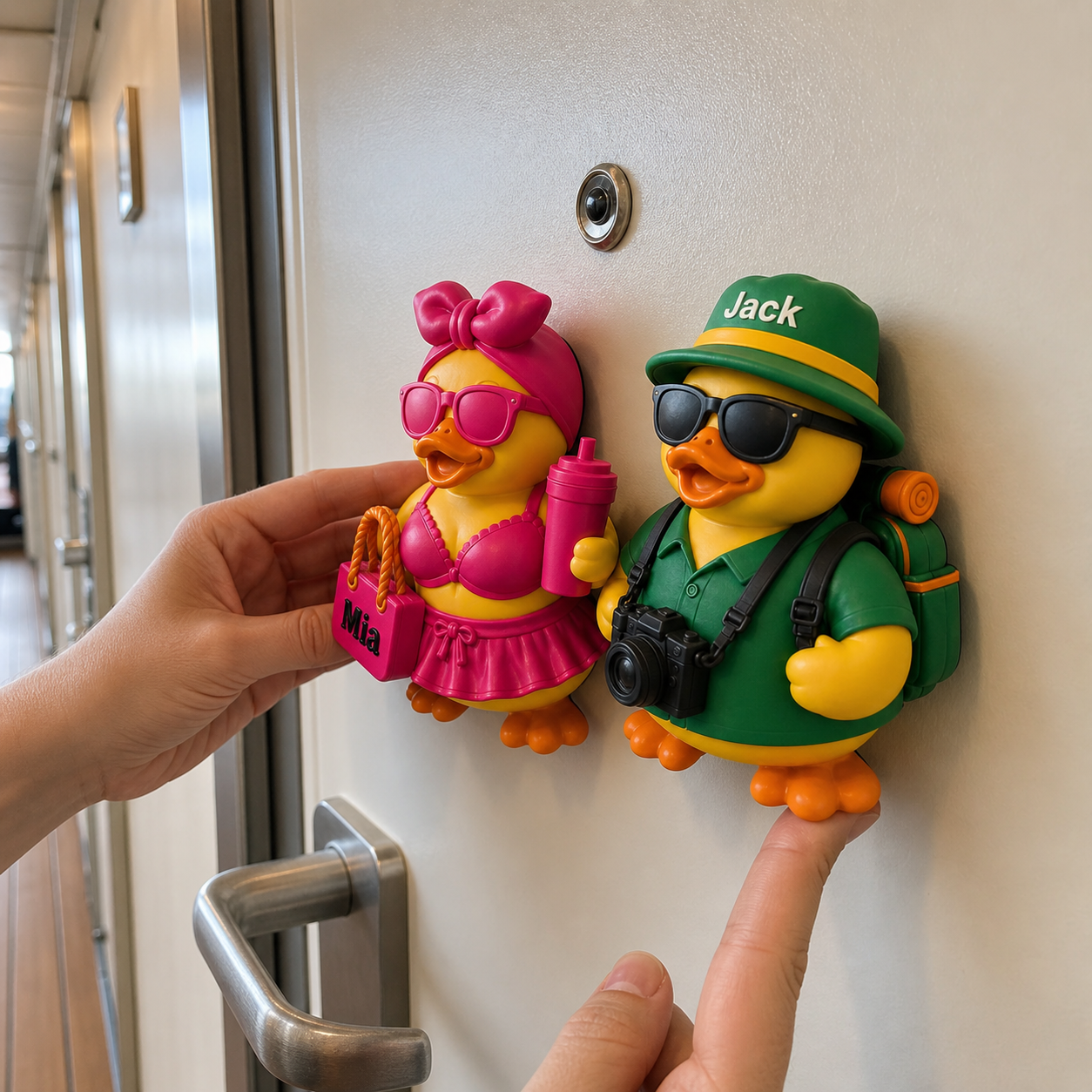 Personalized Beach Duck Door Magnet and Standing Display with Custom Name Cruise Gift for Partner