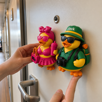 Personalized Beach Duck Door Magnet and Standing Display with Custom Name Cruise Gift for Partner