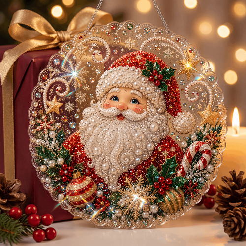 ✨ Christmas Pearl Diamond Art Hanging Ornament Kit | Luxury Flocked Canvas with Scratch-Resistant Non-Fading Pearl Beads DIY Handmade Holiday Hanging Decor 🎅💎