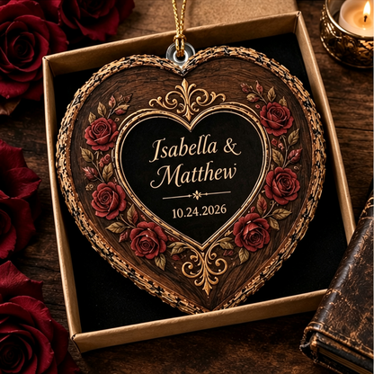 Personalized Wedding Heart Ornament – Custom Name & Date Couple Keepsake Gift