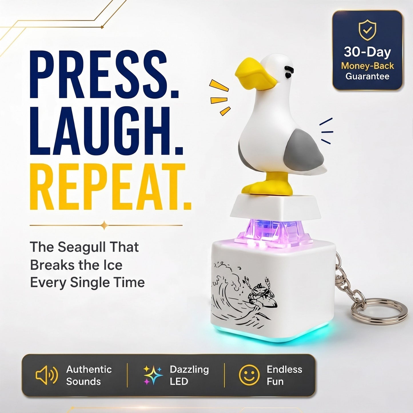 Seagull MINE! Button Keychain-Real Sound & LED Light, Funny Interactive Gift for Friends & Family summerwins