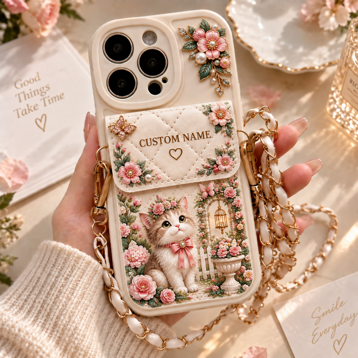 🌸 Personalized Garden Phone Case – Custom Name Floral Crossbody Case