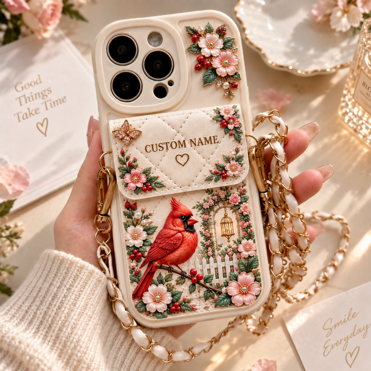 🌸 Personalized Garden Phone Case – Custom Name Floral Crossbody Case