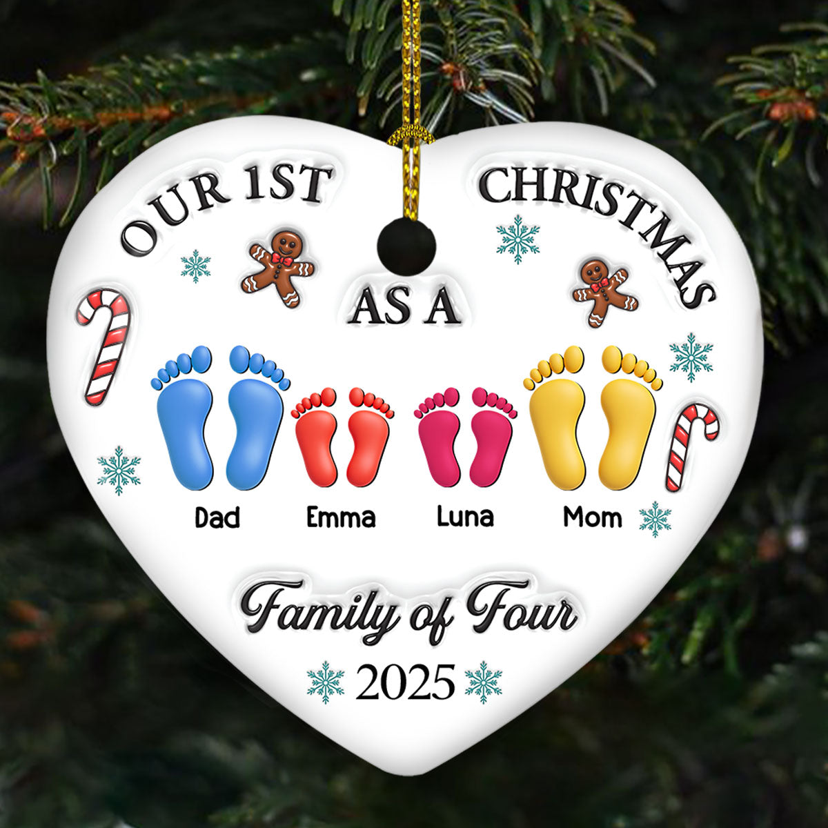 Custom Family First Christmas Ornament - Personalized Heart Ceramic Ornament