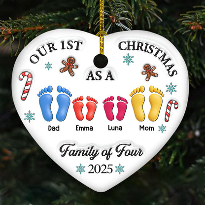 Custom Family First Christmas Ornament - Personalized Heart Ceramic Ornament