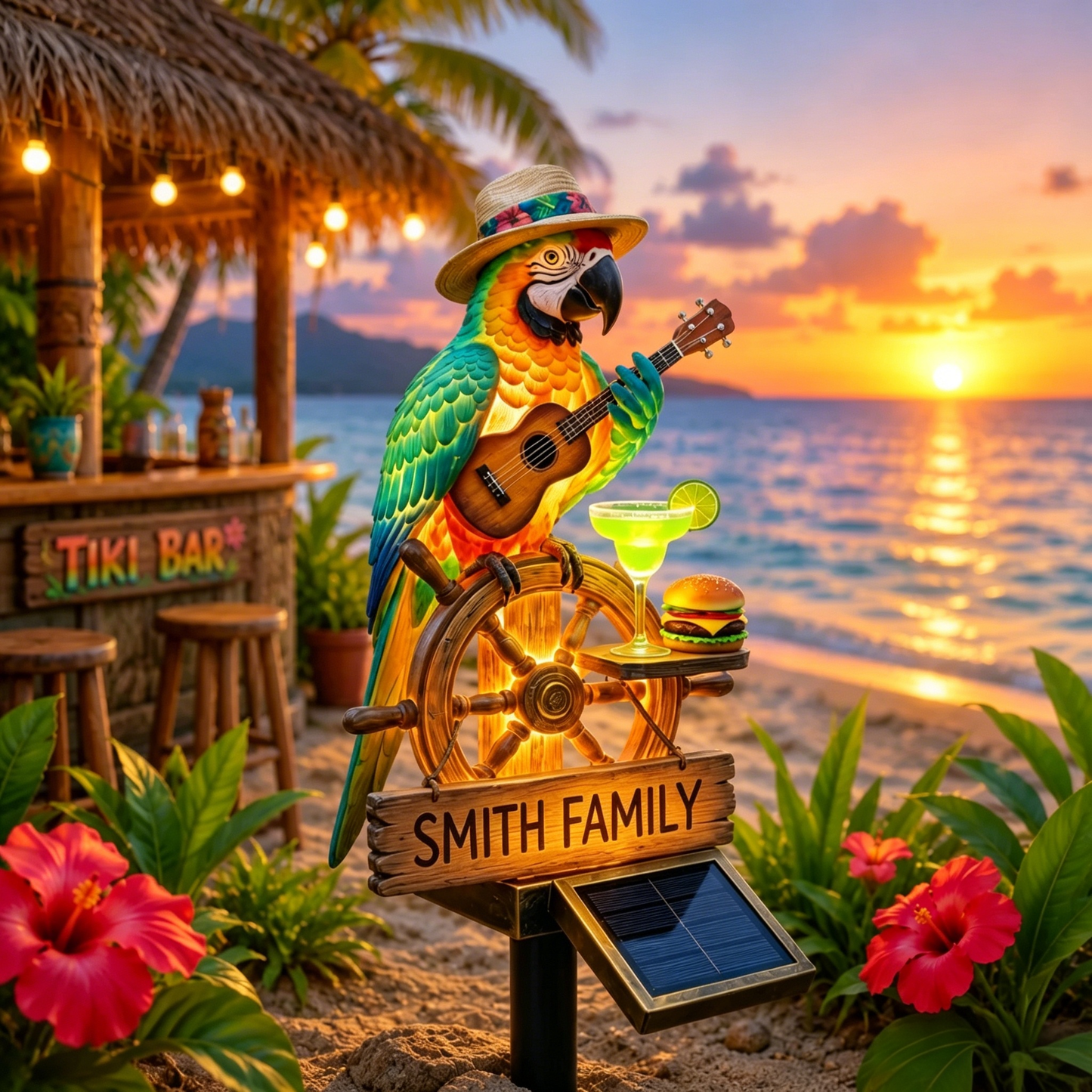 🌴 Personalized Solar-Powered Parrot Garden Light – “Wastin' Away Again”
