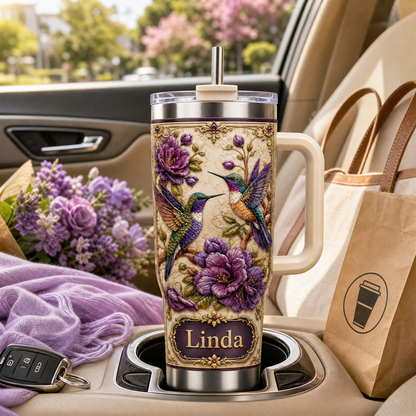 Personalized Hummingbird & Purple Flower Tumbler