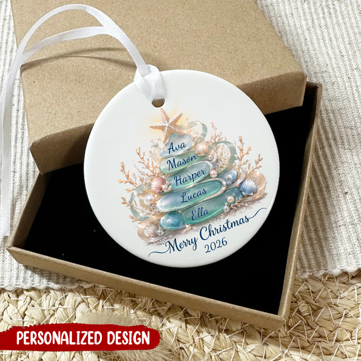 Personalized Sea Glass Tree Family Christmas Ornament