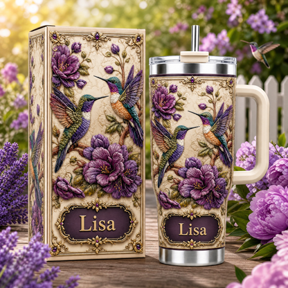 Personalized Hummingbird & Purple Flower Tumbler
