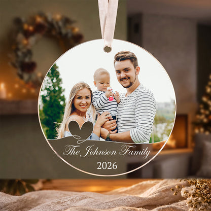 Personalized Family Photo Crystal Ornament, Custom Glass Christmas Ornament, Family Name Ornament, Christmas Keepsake, Family Gift 2026