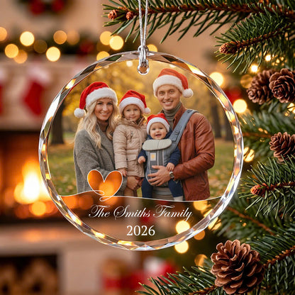 Personalized Family Photo Crystal Ornament, Custom Glass Christmas Ornament, Family Name Ornament, Christmas Keepsake, Family Gift 2026