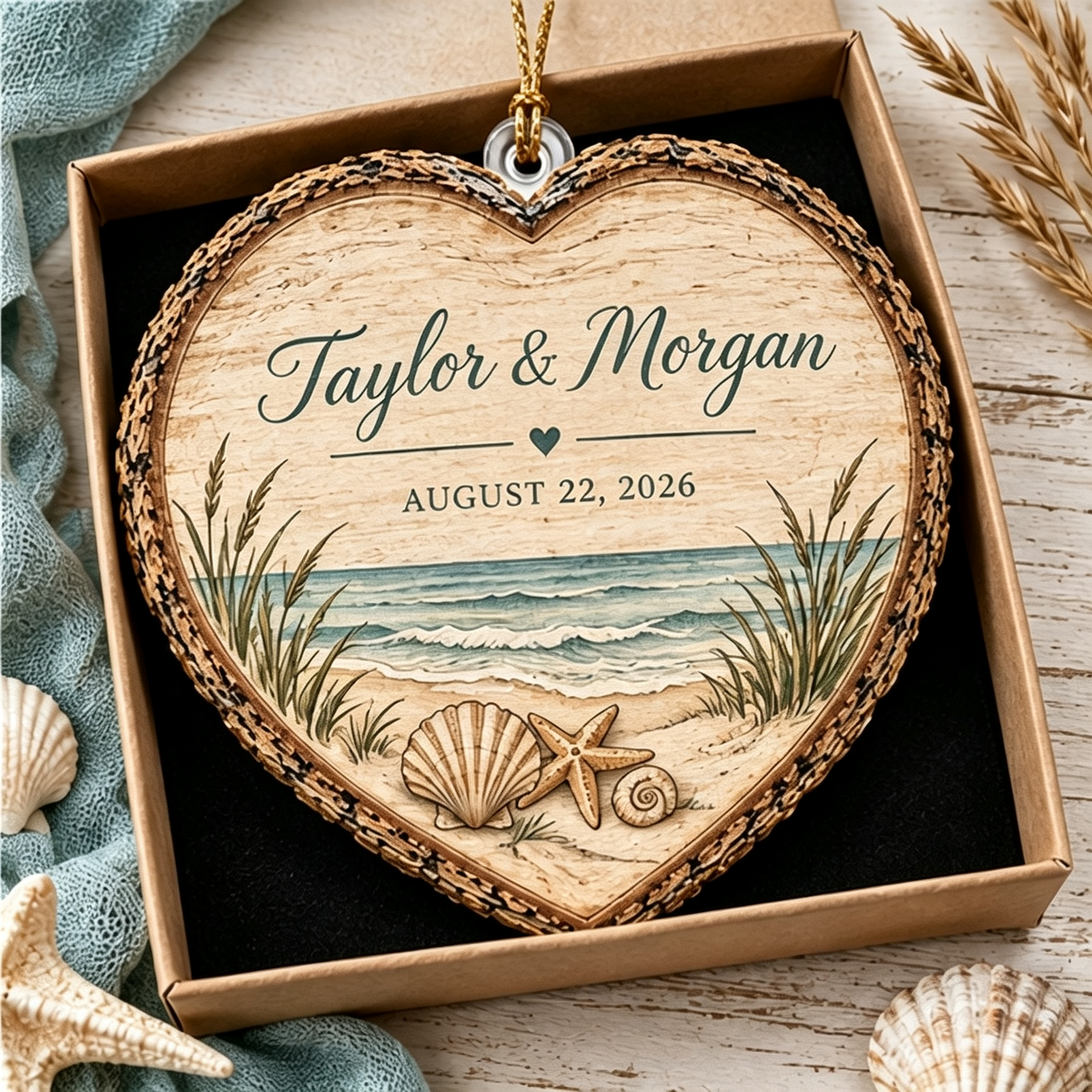 Personalized Wedding Heart Ornament – Custom Name & Date Couple Keepsake Gift