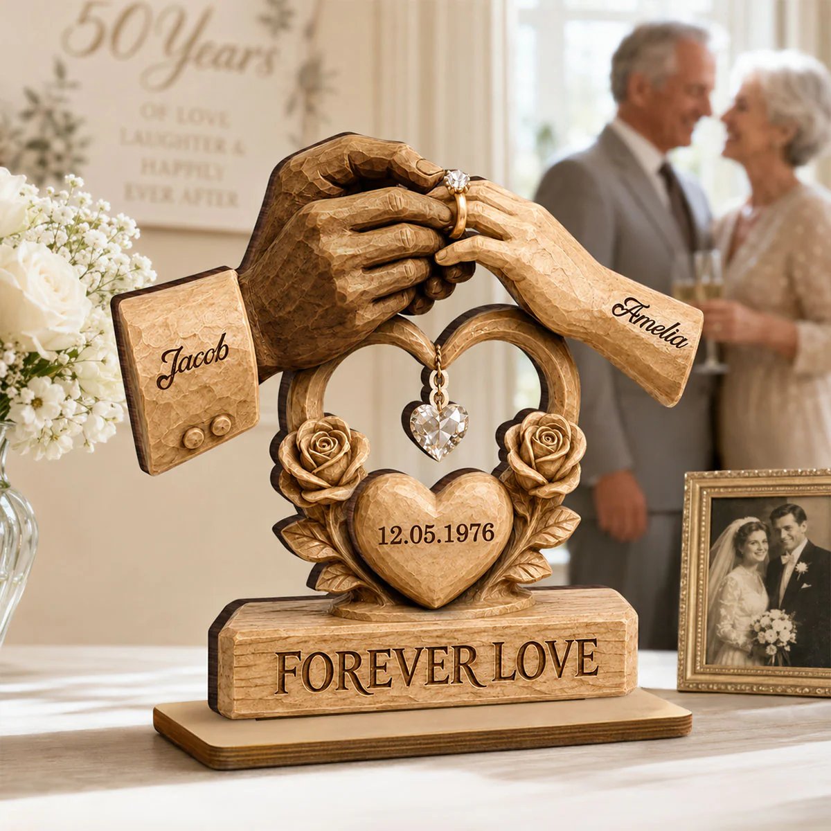 Couple Wedding Keepsake, Anniversary Gift - Personalized 2-Layered Wooden Plaque - Heartfelt Gift for Him, for Her