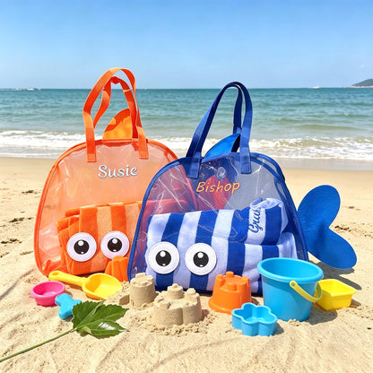 Personalized Embroidered Kid Mesh Fish-Shaped Beach Bag