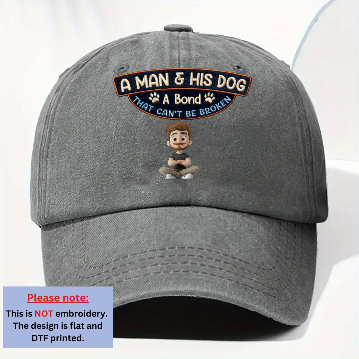 Alpha And His Dog - Personalized Custom Vintage Washed Denim Cap