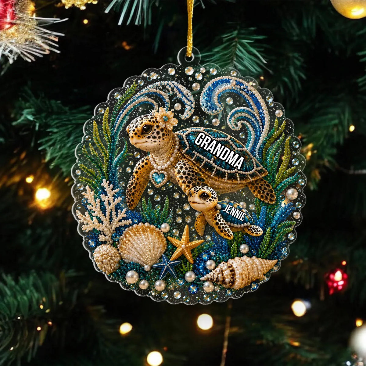 Blessed To Be Called Grandma - Personalized Acrylic Ornament, Gift For Grandma, Mom, Sea Turtle Family Gift