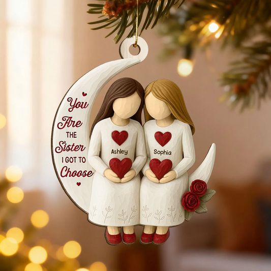 Roses Besties On Moon - Personalized Wood Ornament - Christmas Gift For Her, Besties, Friends, Sisters