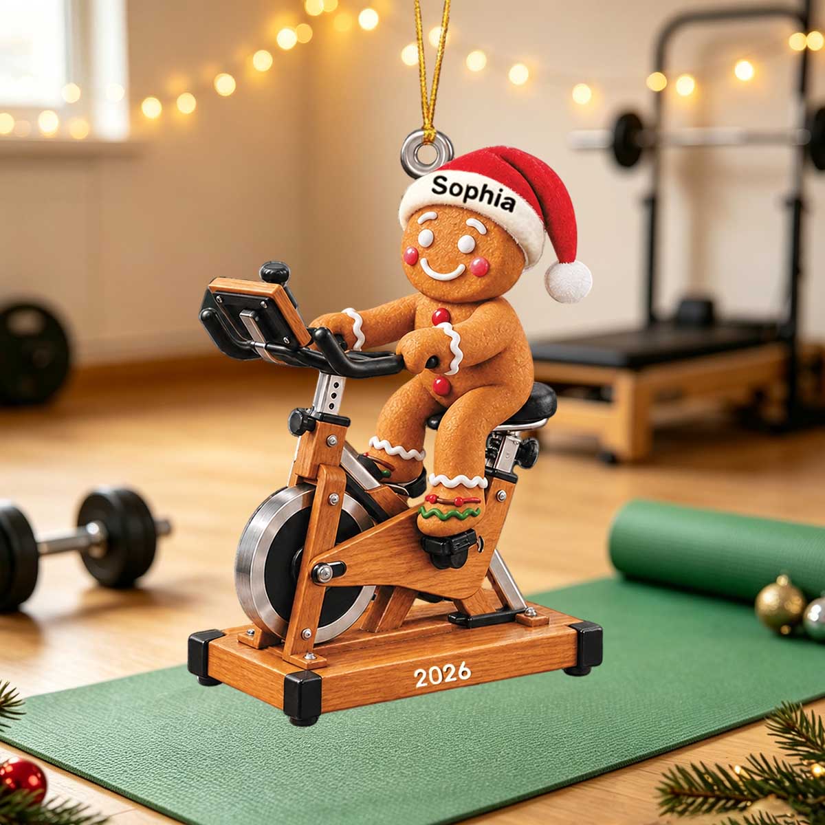Personalized Gingerbread Fitness Acrylic Ornament - Fitness Exercise Christmas Tree Decor