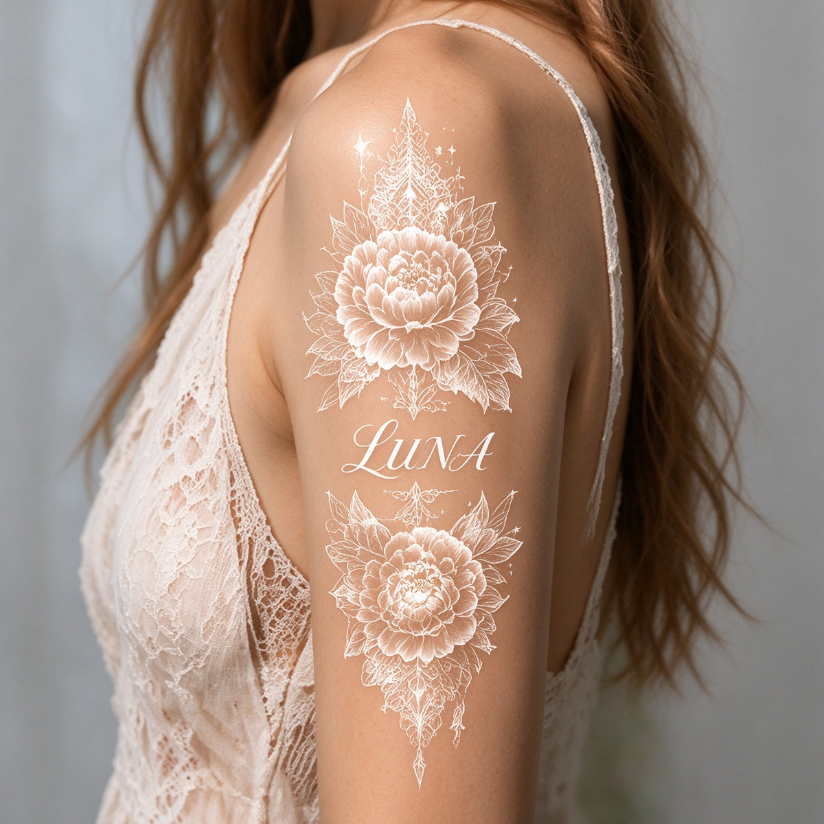 Personalized Glow-in-the-Dark Floral Temporary Tattoo – Custom Name Luminous Body Art
