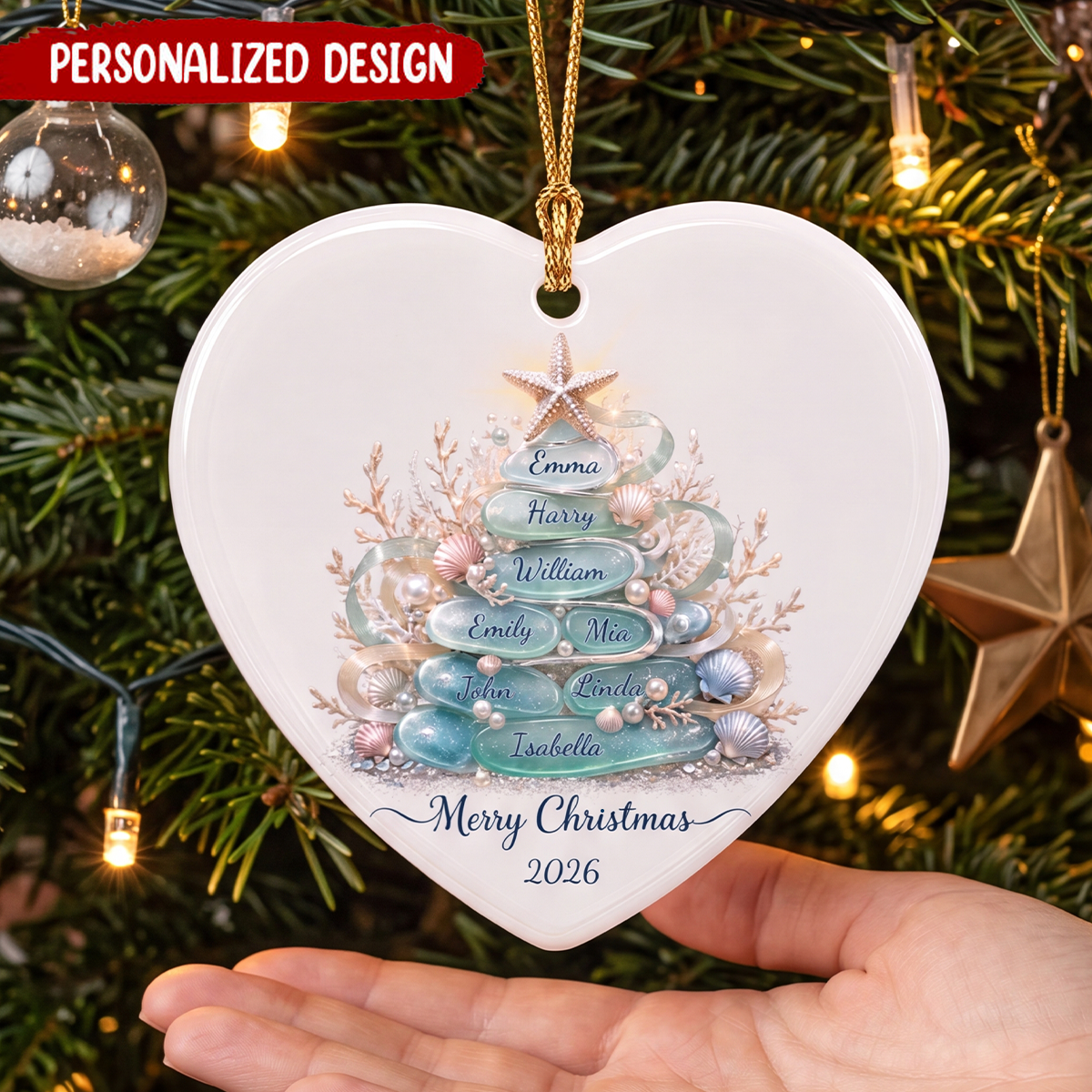 Personalized Sea Glass Tree Family Christmas Ornament