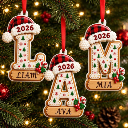🎄 Personalized Initial Christmas 3D Relief Ornament