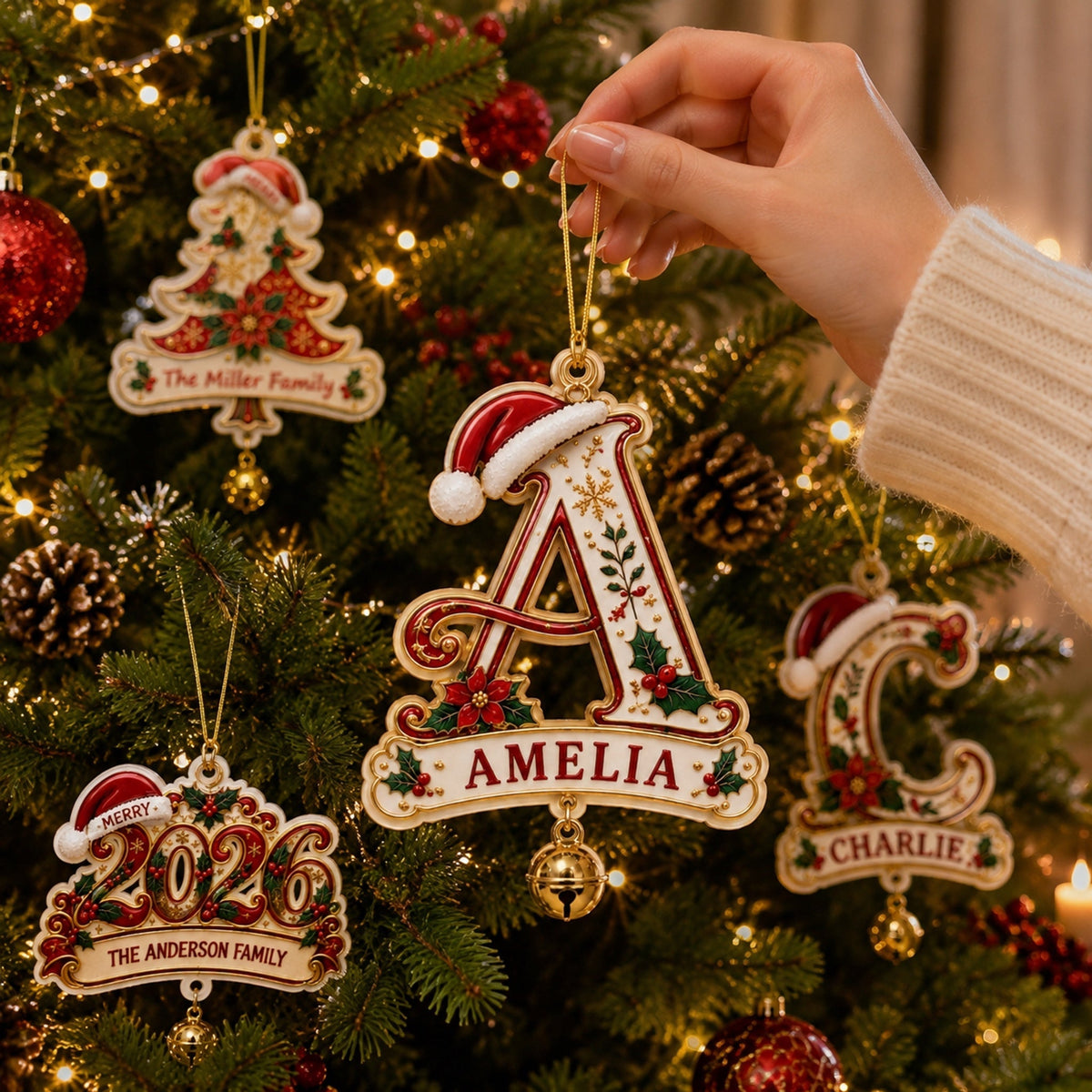 Personalized Christmas Initial Ornament – Custom Name & Family Keepsake