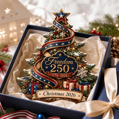 Freedom 250 Patriotic Christmas Tree Ornament,  Personalized USA Independence Gift
