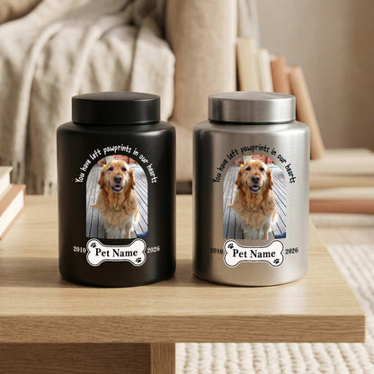 Custom Dog Urn for Ashes with Arch Photo-Personalized Pet Cremation Urn,Stainless Steel Large Pet Ashes Jar