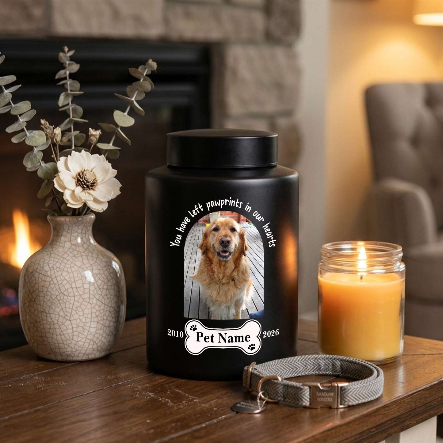 Custom Dog Urn for Ashes with Arch Photo-Personalized Pet Cremation Urn,Stainless Steel Large Pet Ashes Jar