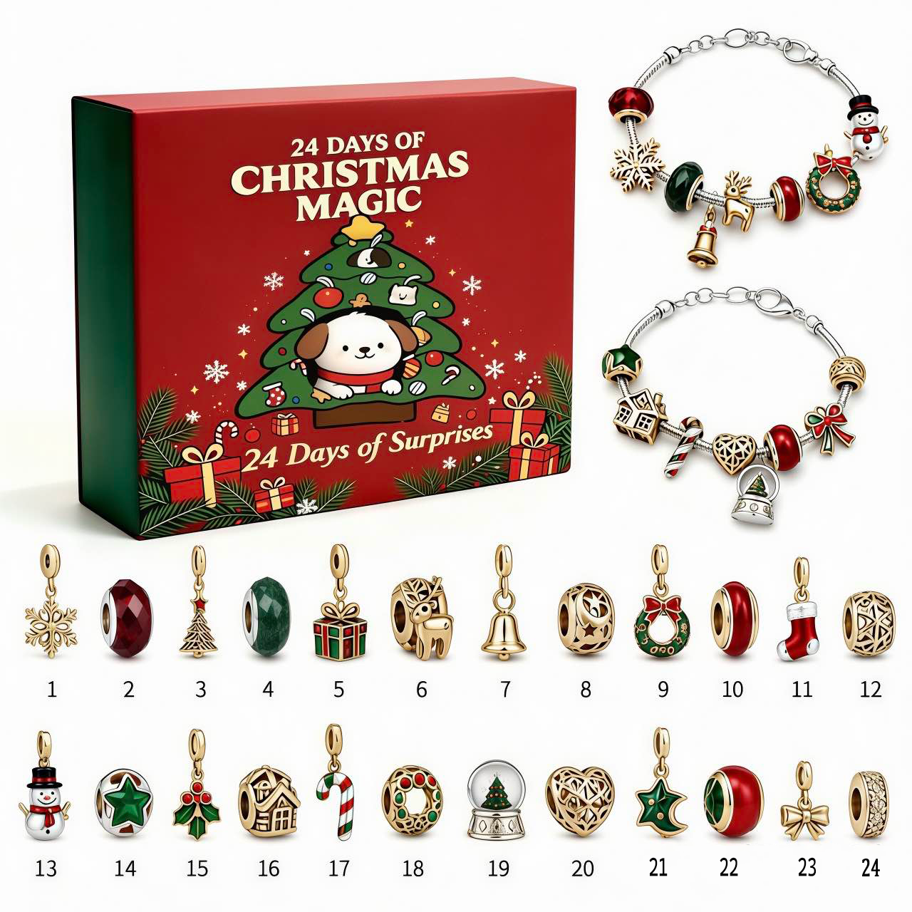 🎄24 DAYS OF CHRISTMAS ADVENT CALENDAR BRACELETS SET