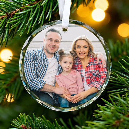 Personalized Family Photo Crystal Ornament, Custom Glass Christmas Ornament, Family Name Ornament, Christmas Keepsake, Family Gift 2026