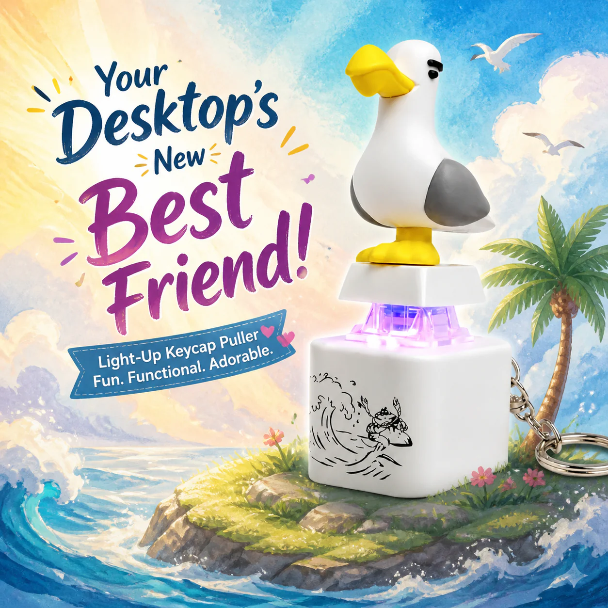 Button Keychain-Real Sound & LED Light, Funny Interactive Gift for Friends & Family