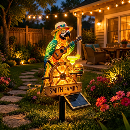 🌴 Personalized Solar-Powered Parrot Garden Light – “Wastin' Away Again”