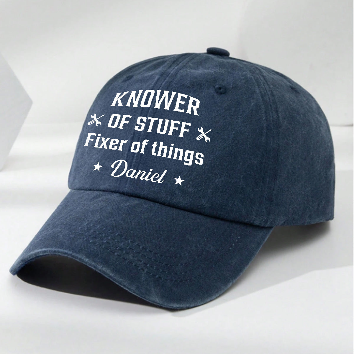 Fixer And Knower - Personalized Custom Vintage Washed Denim Cap