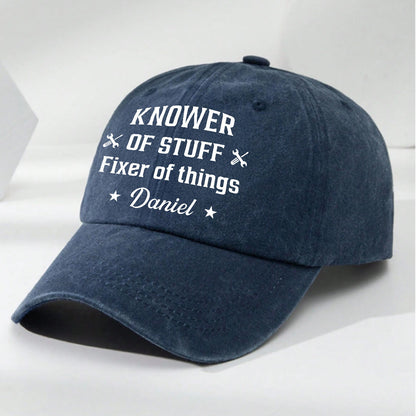 Fixer And Knower - Personalized Custom Vintage Washed Denim Cap
