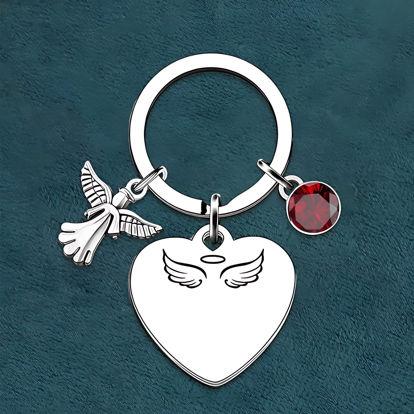 Always In My Heart, Personalized Angel Charm Birthstone Keychain