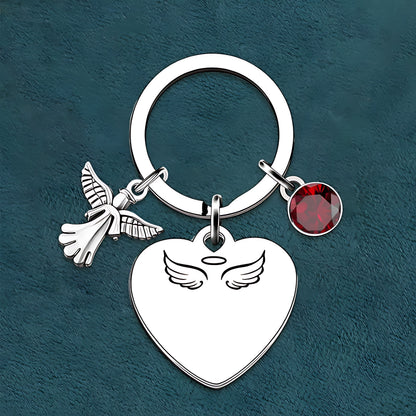 Always In My Heart, Personalized Angel Charm Birthstone Keychain
