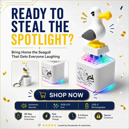 Seagull MINE! Button Keychain-Real Sound & LED Light, Funny Interactive Gift for Friends & Family summerwins