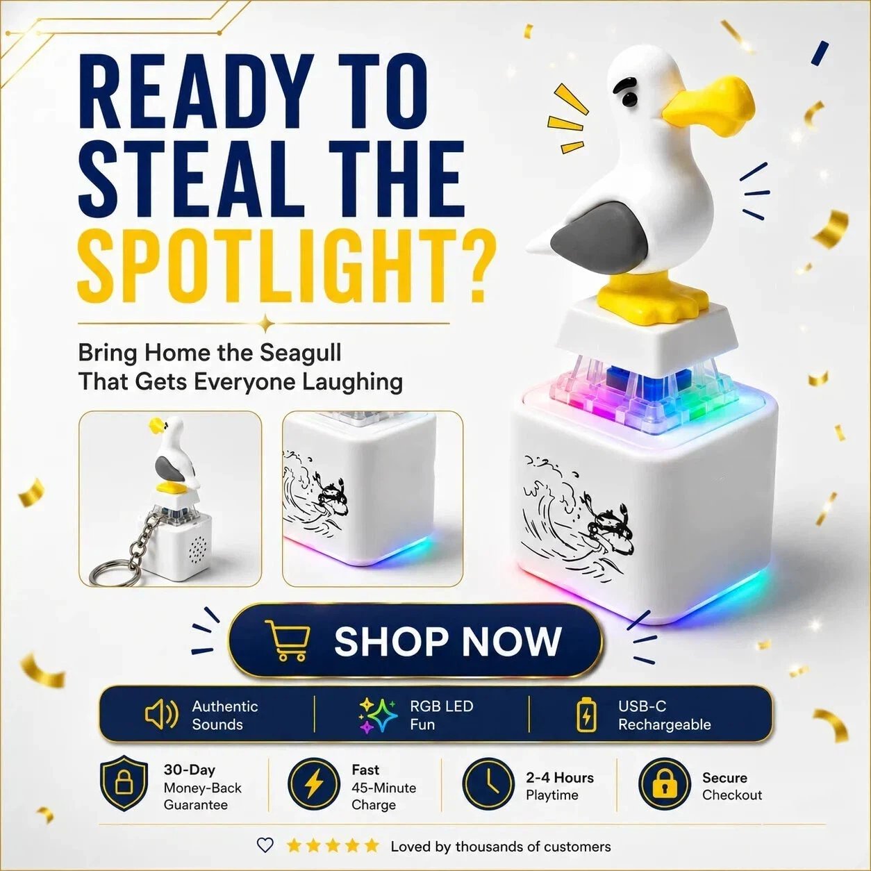 Button Keychain-Real Sound & LED Light, Funny Interactive Gift for Friends & Family