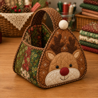 Christmas Quilted Carry Basket Sewing Kit