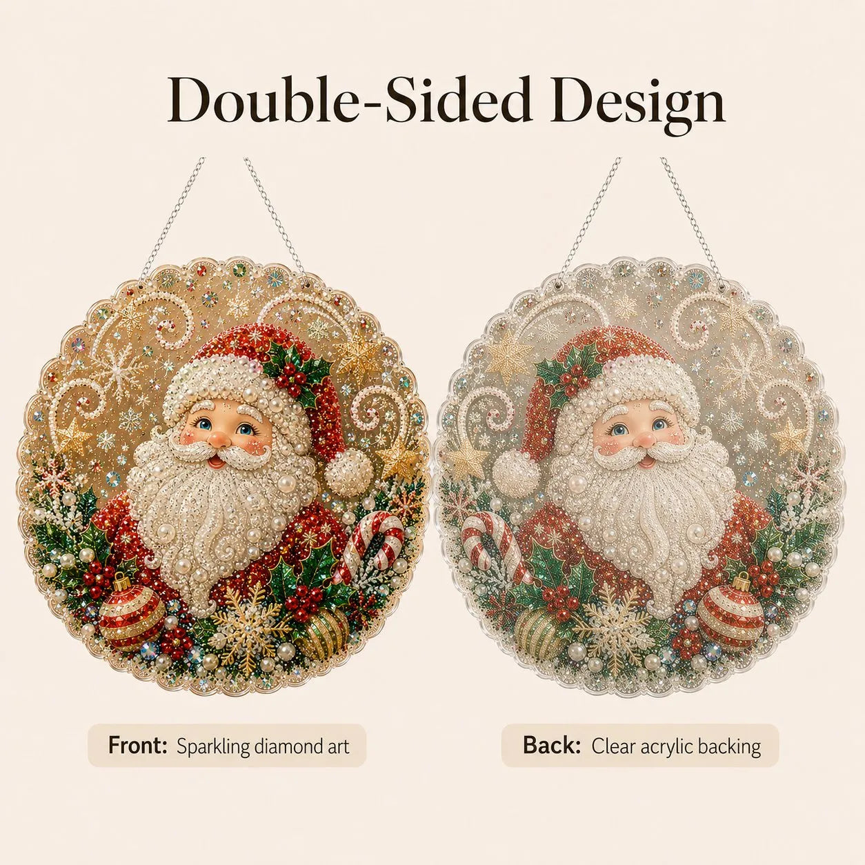 ✨ Christmas Pearl Diamond Art Hanging Ornament Kit | Luxury Flocked Canvas with Scratch-Resistant Non-Fading Pearl Beads DIY Handmade Holiday Hanging Decor 🎅💎