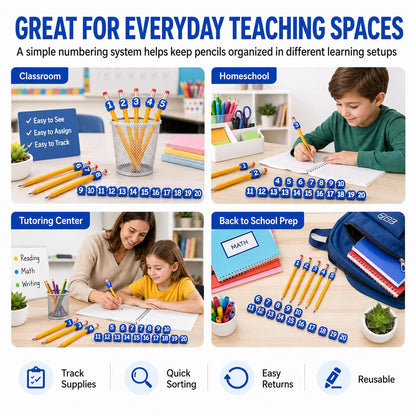 20 Pcs Number Pencil Toppers 1-20, Reusable Classroom Pencil Labels for Teachers, Pencil Tracking Markers for Student Number System, School Supply Station and Classroom Organization