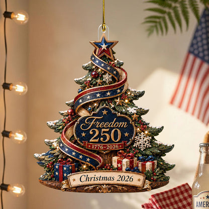 Freedom 250 Patriotic Christmas Tree Ornament,  Personalized USA Independence Gift