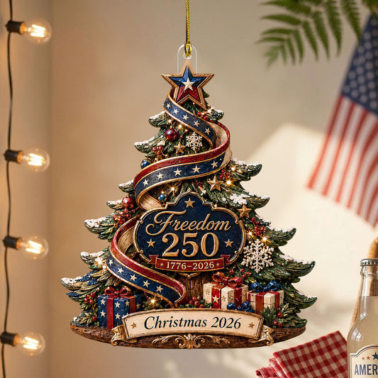 Freedom 250 Patriotic Christmas Tree Ornament,  Personalized USA Independence Gift