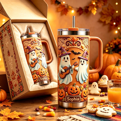 👻🎃Personalized Halloween Ghost Guitar 40oz Tumbler with Handle