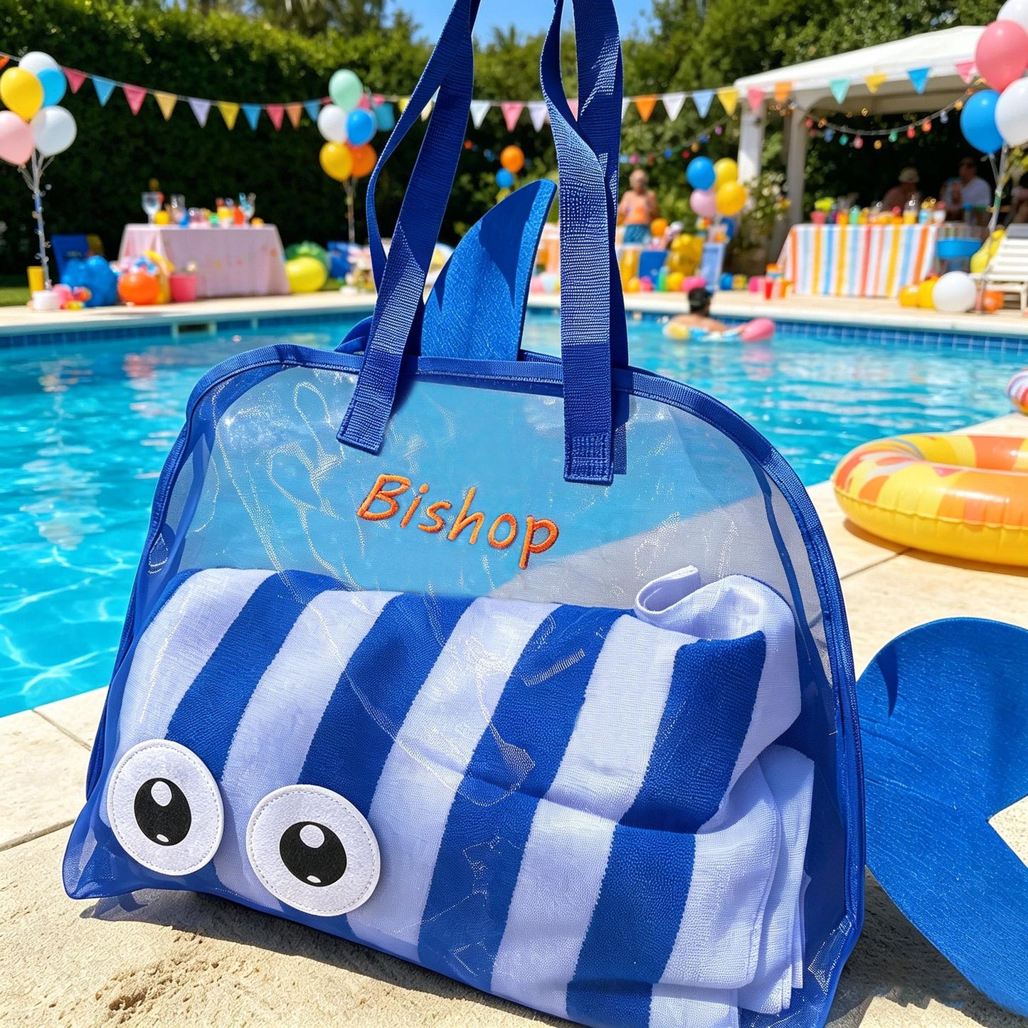 Personalized Embroidered Kid Mesh Fish-Shaped Beach Bag