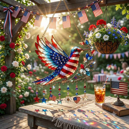 Charm Patriotic Hummingbird - Acrylic Window Hanging Suncatcher - 250th Anniversary Gift